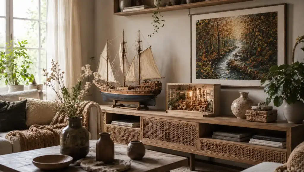 Sophisticated handmade decor styling in a modern home