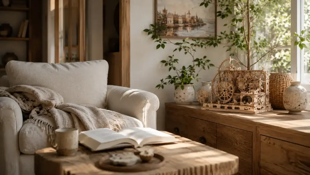Slow living interior with handmade hobby decor