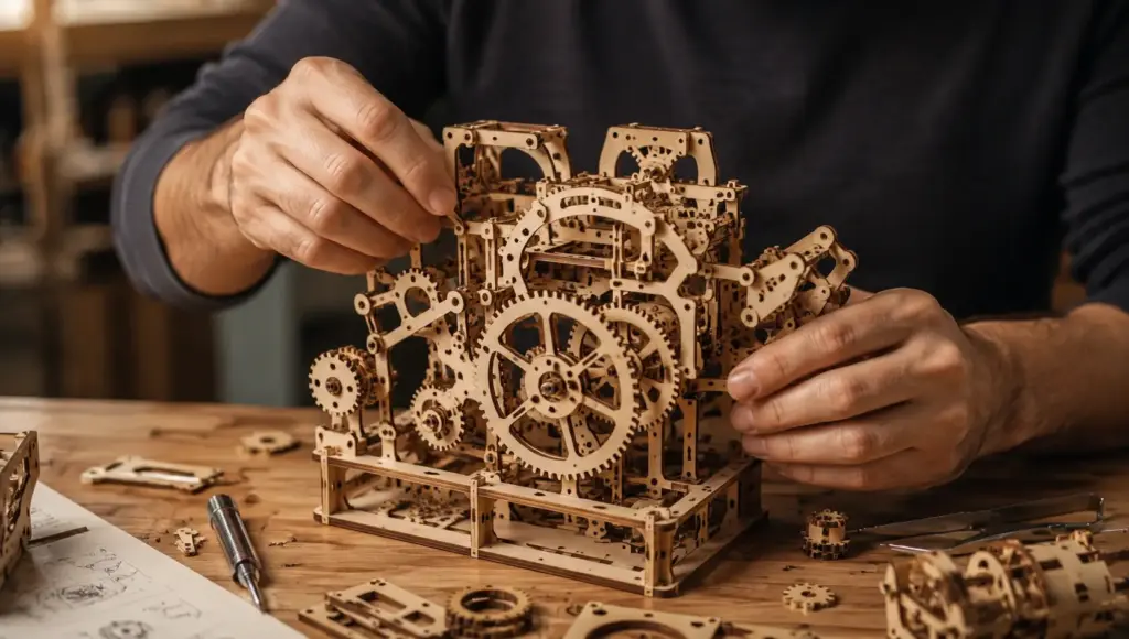 assembling wooden gear mechanism model kit