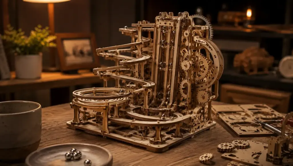 wooden marble run mechanical model kit